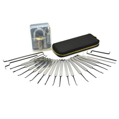 China Stainless Steel Locksmith Tools 22pcs Auto Lock Pick Set With Transparent Practice Padlock for sale