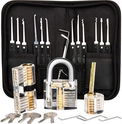 China 12pcs Black Locksmith Tools Lock Pick Set Transparent lock picking practice kit Tools for sale