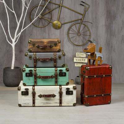 China Simple Wooden Drawer Lockers Trunk Boxes With Handles Set Suitcases Vintage With Legs for sale