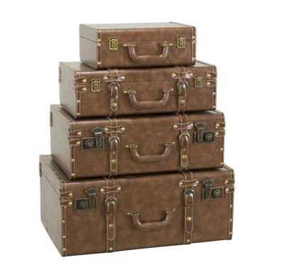 China Storage 4 Sets Leather Suitcase Vintage Storage Trunk Boxes With Handles Set Suitcase Trunk for sale