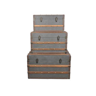 China Sustainable Outdoor Handmade Wooden PU Storage Trunk for sale