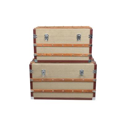 China Sustainable handmade wooden storage trunk on canvas surface for sale