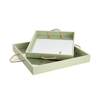 China Stocked 2 Sets of Modern Hemp Rope Handle Sets Mirror Storage Wooden Tray for sale