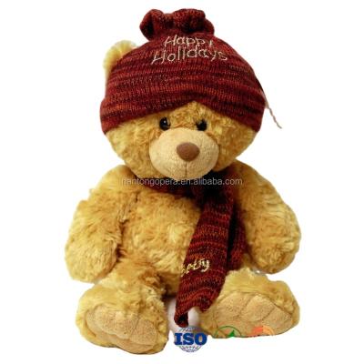 China Red Scarf Hat Plush New Product Soft Brown Teddy Bear Plush Christmas Toy for sale