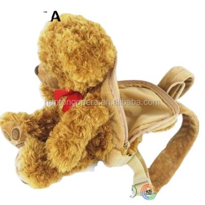 China Popular Soft Curly Plush Cloth Teddy Bear Golden Animal Backpack for sale