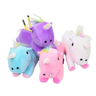 China Short Plush Cosmetic Bag Soft Plush Cartoon Velvet Unicorn Animal Soft Pencil Case for sale