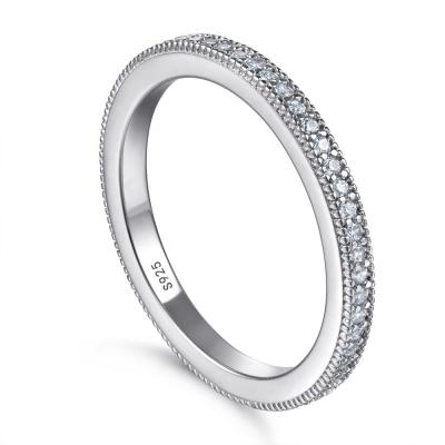 China High Quality Simple CZ Stone 925 Sterling Silver Jewelry Ring S925 Wedding For Women Thin Eternity Band Rings for sale