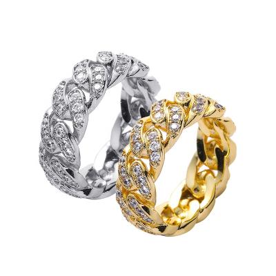 China 925 Solid Gold Plated Rings Environmental Friendly Ring Men Women Prong 14k Cuban Link Cubic Zirconia Sterling Silver Iced Out Cubic for sale