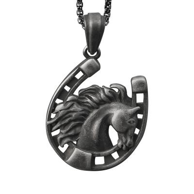 China Ethnic Horse Head Pendants Necklaces For Women Men Animal Cute Jewelry Titanium Plating for sale