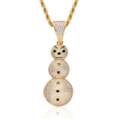 China Hiphop Snowman Necklaces Pendants For Men Winter Christmas Jewelry Accessories Wholesale Brass CZ Pendants for sale