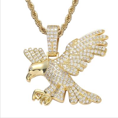 China Hiphop Eagle Pendants Necklaces Iced Out Paved CZ Diamond Gold Filled Jewelry Brass Accessories Rope Chain for sale