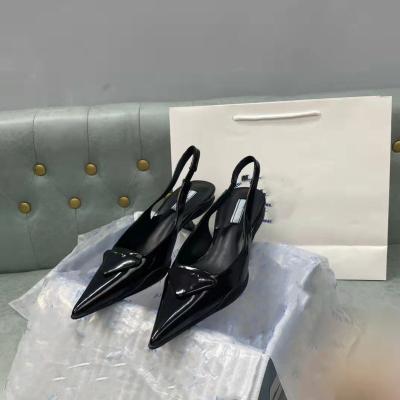 China Fashion Trend Designer Brand High Heels Slippers Triangle Sandals Pointed Toe Shoes Pumps Dress Shoes Cat Heel Women Shoes for sale