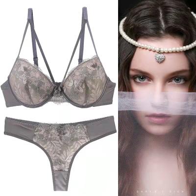 China Hot sale seamless bra sets high quality sexy lace embroidered bow bra set lingerie wholesale bra and brief sets for sale