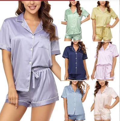 China 2022 Custom Designer High Quality QUICK DRY Two Piece Pajamas Set Women Short Sleeves for sale