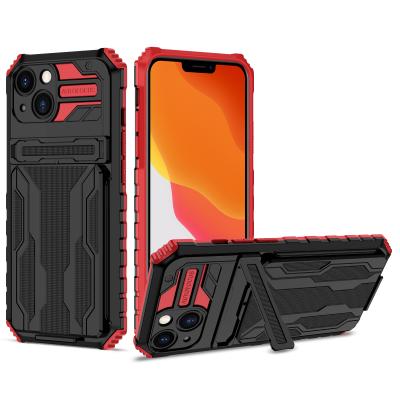 China Cell Phone Shockproof Bags and Cases Drop Proof PC TPU Credit Card Holder Armor Kickstand Phone Case For iPhone 13 12 11 pro for sale