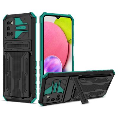 China Shockproof For Samsung Galaxy A03s Multifunctional PC TPU Kickstand Drop Proof Credit Card Holder Phone Combo Case for sale