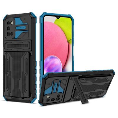 China Shockproof Phone Accessories Hybrid Shockproof PC TPU 3 in 1 Card Slot Wallet Kickstand Mobile Phone Case For Samsung Galaxy A03s for sale