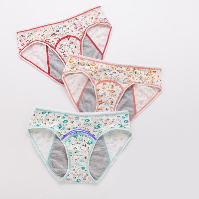 China Menstrual Gril Cotton Floral Print Menstrual Period Panties Mid Waist Leak Proof Antibacterial Teen Panties 3 Layer Period Panties for sale