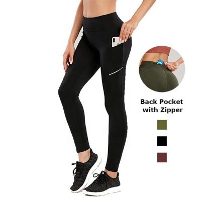 China High Quality Breathable Women Gym Wear Gaiters Custom High Compression Side And Zipper Back Pocket Sports Yoga Running Pants for sale