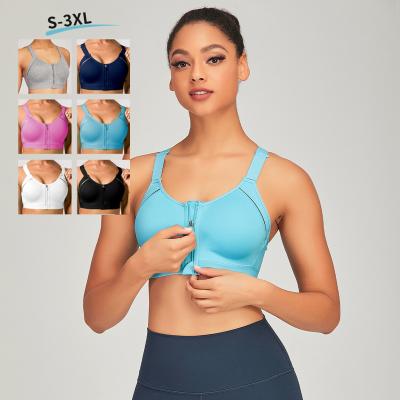 China Plus Size 6 Colors Women Breathable Front Zipper Yoga Sports Bra Gym Push Up Padded Sportwear Tank Top Yoga Bra for sale