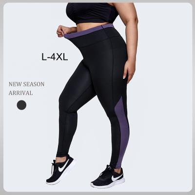 China 2021 New Breathable Women Plus Size XXXXL Yoga Leggings High Waist Black And Purple Patchwork Fitness Yoga Pants Leggings For Fat Lady for sale