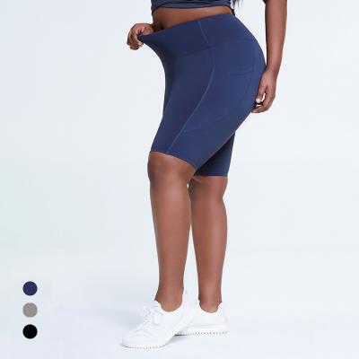 China New Design Anti-Wrinkle Plus Size Women Skinny Shorts Gym Wear Fat Lady Plus Size Workout Wear Tight Solid Color Yoga Shorts With Pockets for sale