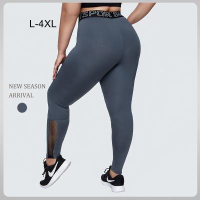 China 2021 New Fashion Breathable Women Plus Size Mesh Patchwork Fitness Yoga Pants High Waist Letter Print Yoga Gaiters For Fat Lady for sale