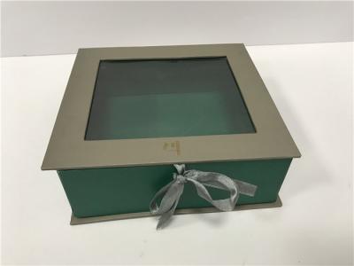 China Emerald Beauty Gift Box With Ribbon , Gift Box With Window Lid For Luxurious Gift for sale