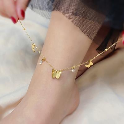 China Newest FASHIONABLE Jewelry 18K Gold Plated Crystal Stainless Steel Butterfly Diamond Butterfly Charms Anklet for sale