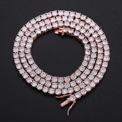 China Wholesale TRENDY 4mm CZ Diamond Rose Gold Plated Tennis Necklace Fashion Hip Hop Tennis Chain for sale