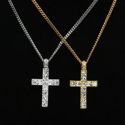 China LUOXIN Hip Hop Cross Pendant Necklace Men Women Jewelry Gold Silver Rhinestone Bling TRENDY for sale