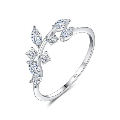 China Wholesale FASHIONABLE LUOXIN Leaf Form 925 Sterling Silver Jewelry Women Adjustable CZ Open Ring for sale