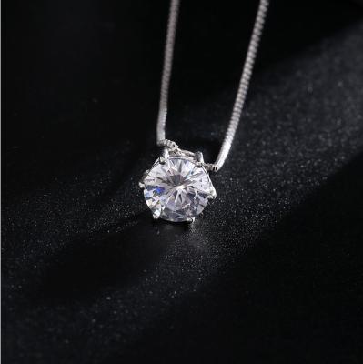 China FASHIONABLE LUOXIN Shinny Jewelry 925 Sterling Silver Geometric Cubic Zirconia Round Pendant Necklace for sale