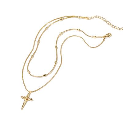 China FASHIONABLE Simple Double Neck Jewelry Cross Necklace Female Gold LUOXIN Sweater Chain Necklace for sale