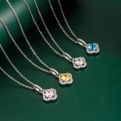 China LUOXIN TRENDY Four Leaf Clover Pendant Necklace Silver Plated Colorful Diamond Zircon Necklace for sale