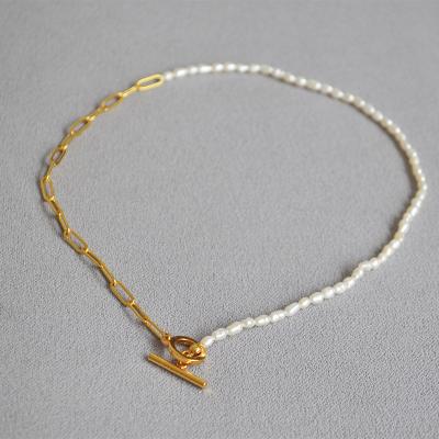 China LUOXIN FASHIONABLE Irregular Natural Baroque Pearl Necklace Link Paperclip Freshwater Pearls OT Clasp Necklace for sale