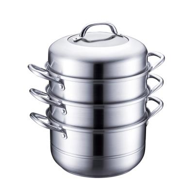 China Sustainable stainless steel stack and 3 layer steam pot set with glass lid for sale