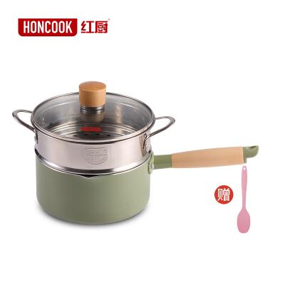 China General Use For Forged Gas And Induction Cooker 3003 Aluminum Alloy Non Stick Frying Pan Sauce Pan Cooking Pans Green High Temperature Resistance Coating Wooden Handle for sale