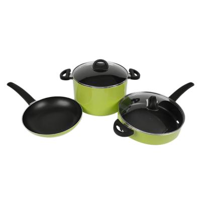 China Sustainable Green Nonstick 3 Piece Aluminum Alloy Cookware Sets for sale