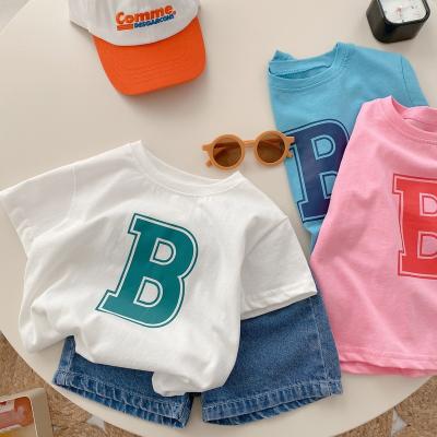 China O-Neck Anti-Shrink Summer Casual Neutral Letter Printed Tee Top Kids Toddlers Wear Short Sleeve T-Shirt for sale