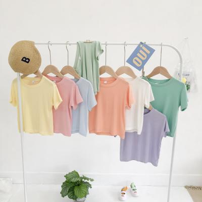 China Summer O-Neck Short Sleeve Tee Toddler Kids Basic 100% Cotton T-shirt Top Solid High Elastic Anti-Shrink Kids for sale