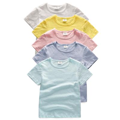 China Boutique gender label tee bamboo cotton kids summer solid t-shirt custom neutral short sleeve anti-shrink kids t-shirt for sale