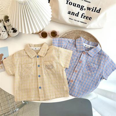 China Fashion Summer Cotton Anti-Shrink Button Down Toddler Boys Plaid Shirt Checked Kids Short Sleeve Tops for sale