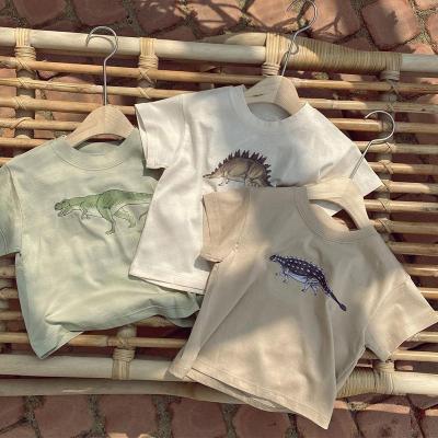 China Toddler Soft Top Anti-Shrink Boutique Cotton Short Sleeve Dinosaur Print Kids Causal Short Tee for sale