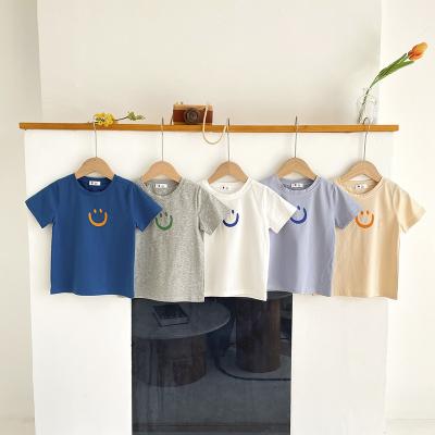 China Anti-Shrink Thin Causal Gender Cotton Summer Kids Neutral Tops Use Short Sleeve Children's Smiling T-shirt for sale