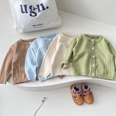 China Anti-wrinkle fashion spring cotton breathable gender neutral toddlers button open sweater baby solid cardigan for sale