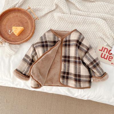 China Anti-wrinkle 0-6 years children's plaid fleece jacket 2022 new winter children toddler boy girl warm woolen jacket for sale