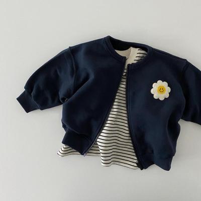 China Anti-wrinkle fashion cotton sunflower embroidery zipper babies coat autumn toddler windproof jacket for sale