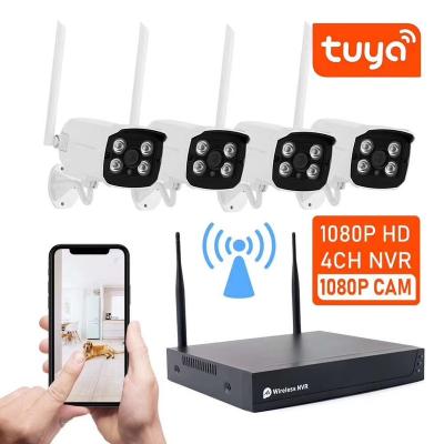 China Human Motion Tracking Tuya APP H.265 4CH 1080P HD NVR Camera Wireless IP Camera System Wifi CCTV Camera for sale