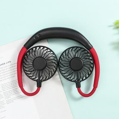 China Hotel USB Mini Portable LED Rechargeable Hung Cooling Neck Fan Hanging Band for sale